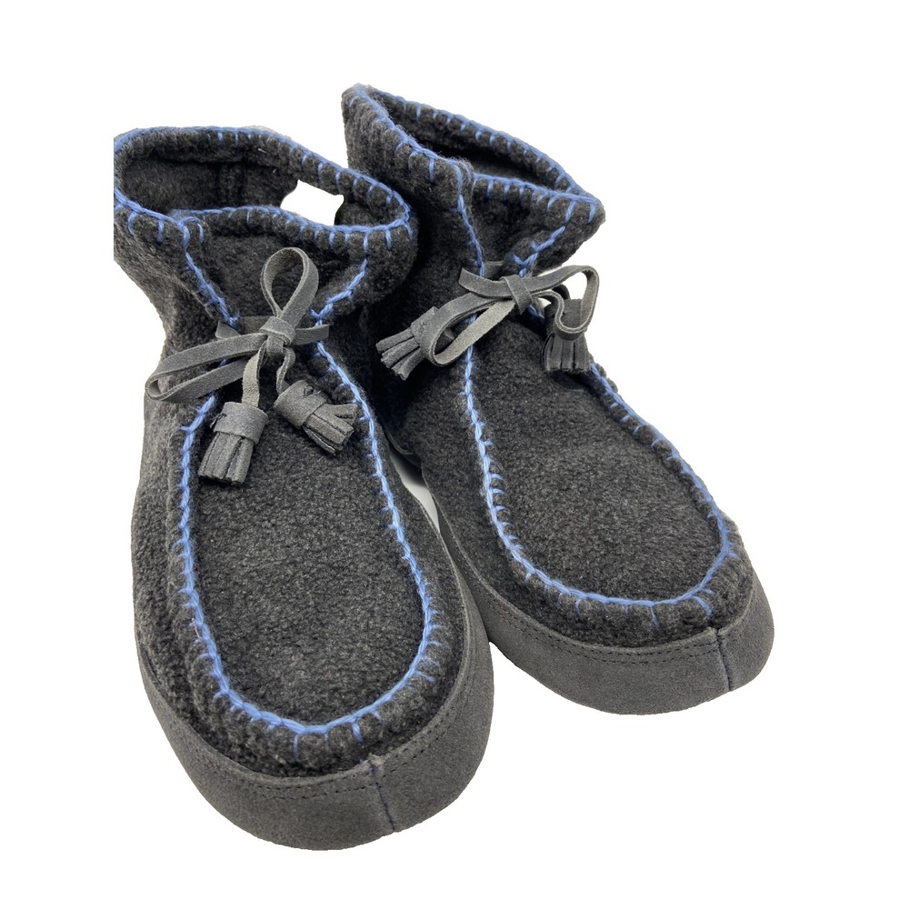 NEW Lands End Flannel Bootie Womens Sz 7.5 - 8.5 House Slippers Leather Socks